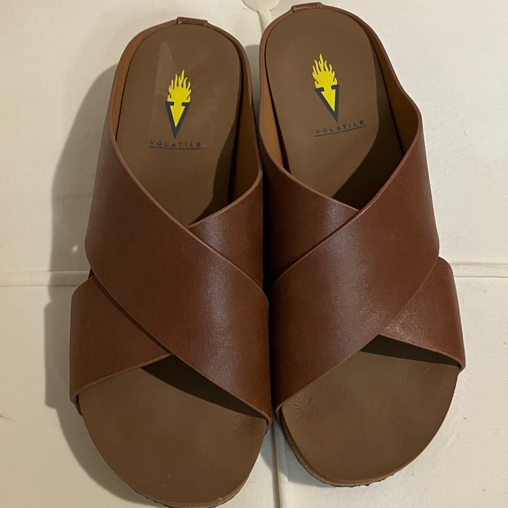 Volatile Women's Tan Cross-Band Mules